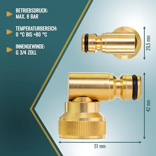 Poppstar Winkelstück 3/4 Zoll Schlauchverbinder 90 Grad Messing drehbar