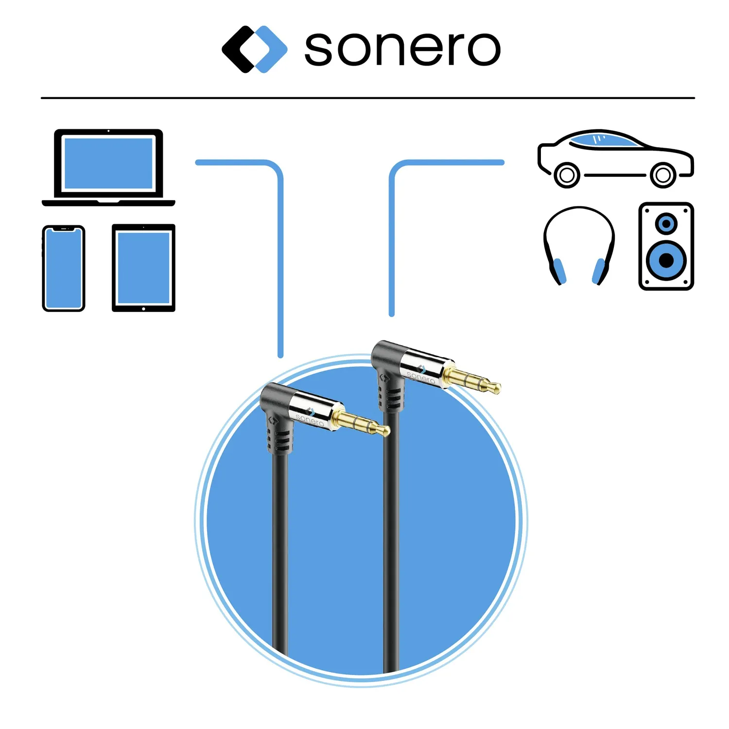 Sonero S-AC520-030 AUX-Kabel 3m Klinke Winkel schwarz