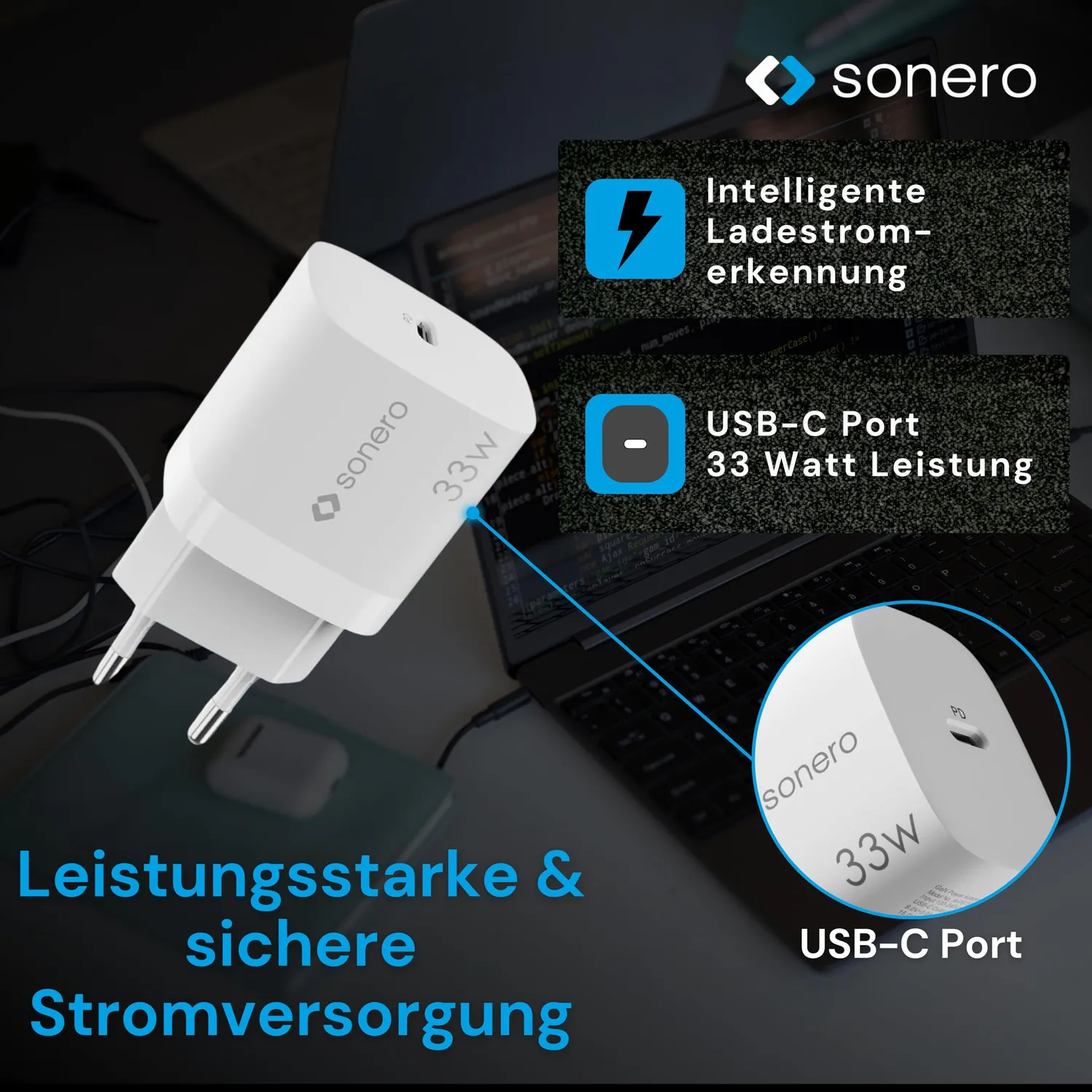 Sonero USB-C Ladegerät GaN Netzteil 33W weiß