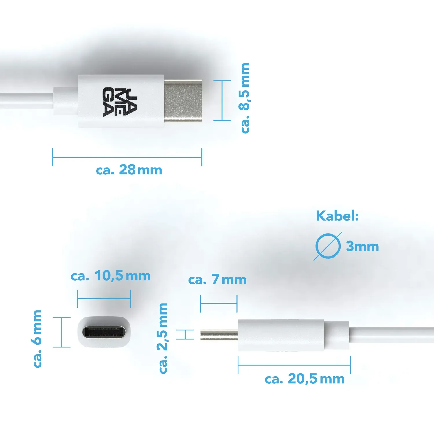JAMEGA USB Typ C Kabel 1m weiß 3A