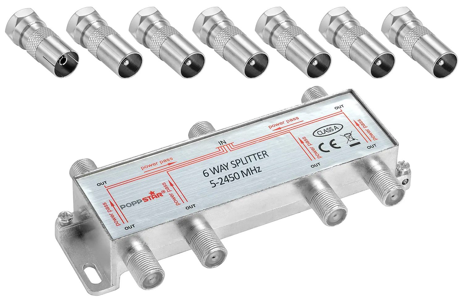 Poppstar Sat-Verteiler 2-fach Splitter mit F-Steckern