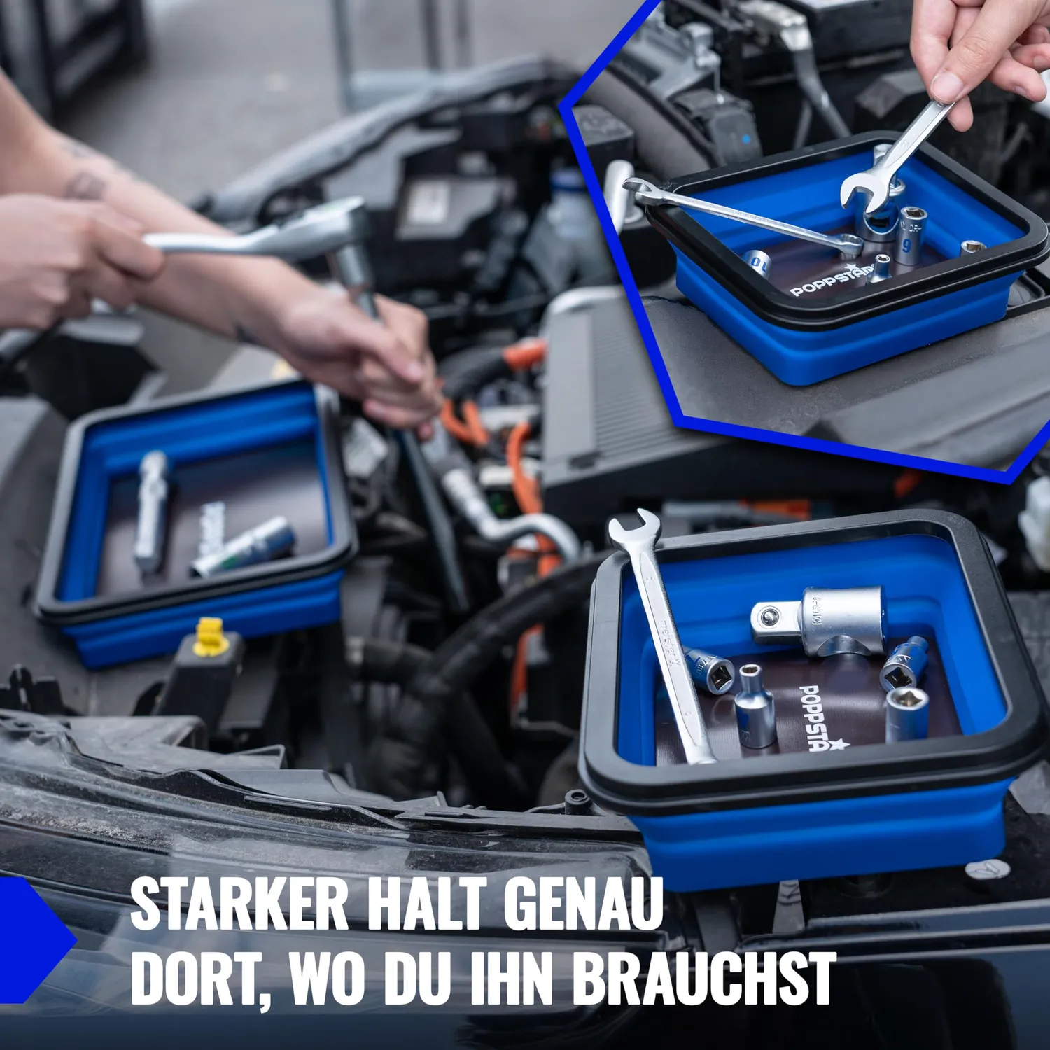 Poppstar Werkzeugschalen faltbar magnetisch blau 3er Set