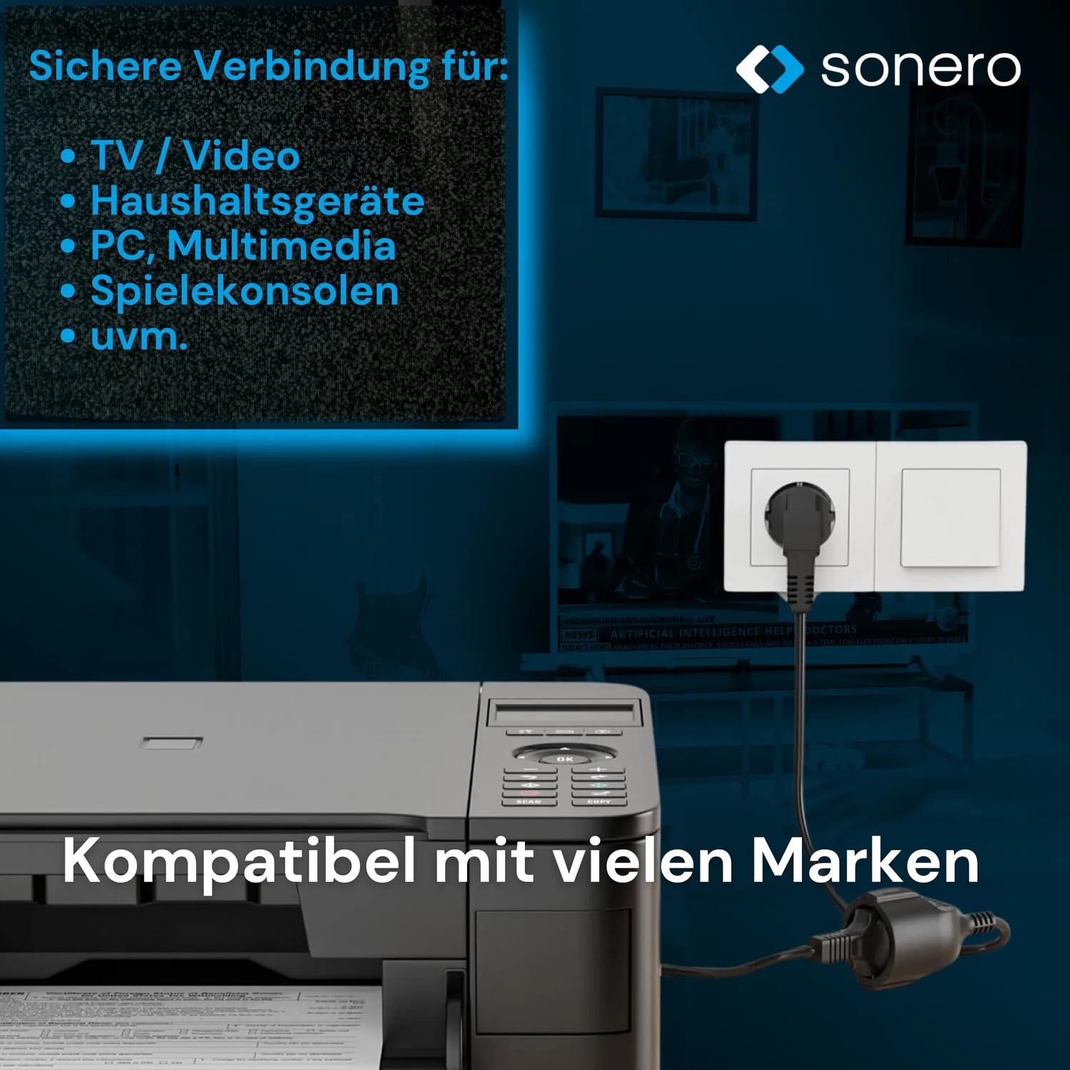 Sonero Strom Verlängerungskabel 5,0m Schuko schwarz