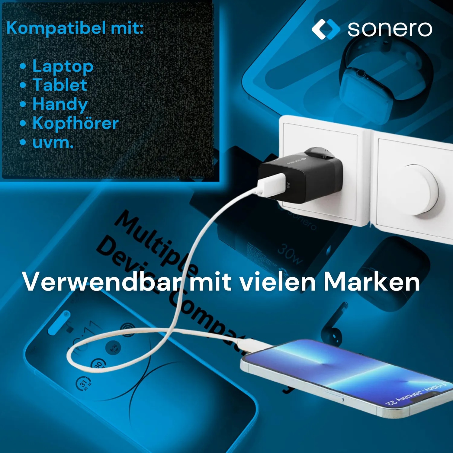 Sonero USB-C Ladegerät 30 Watt GaN schwarz PD