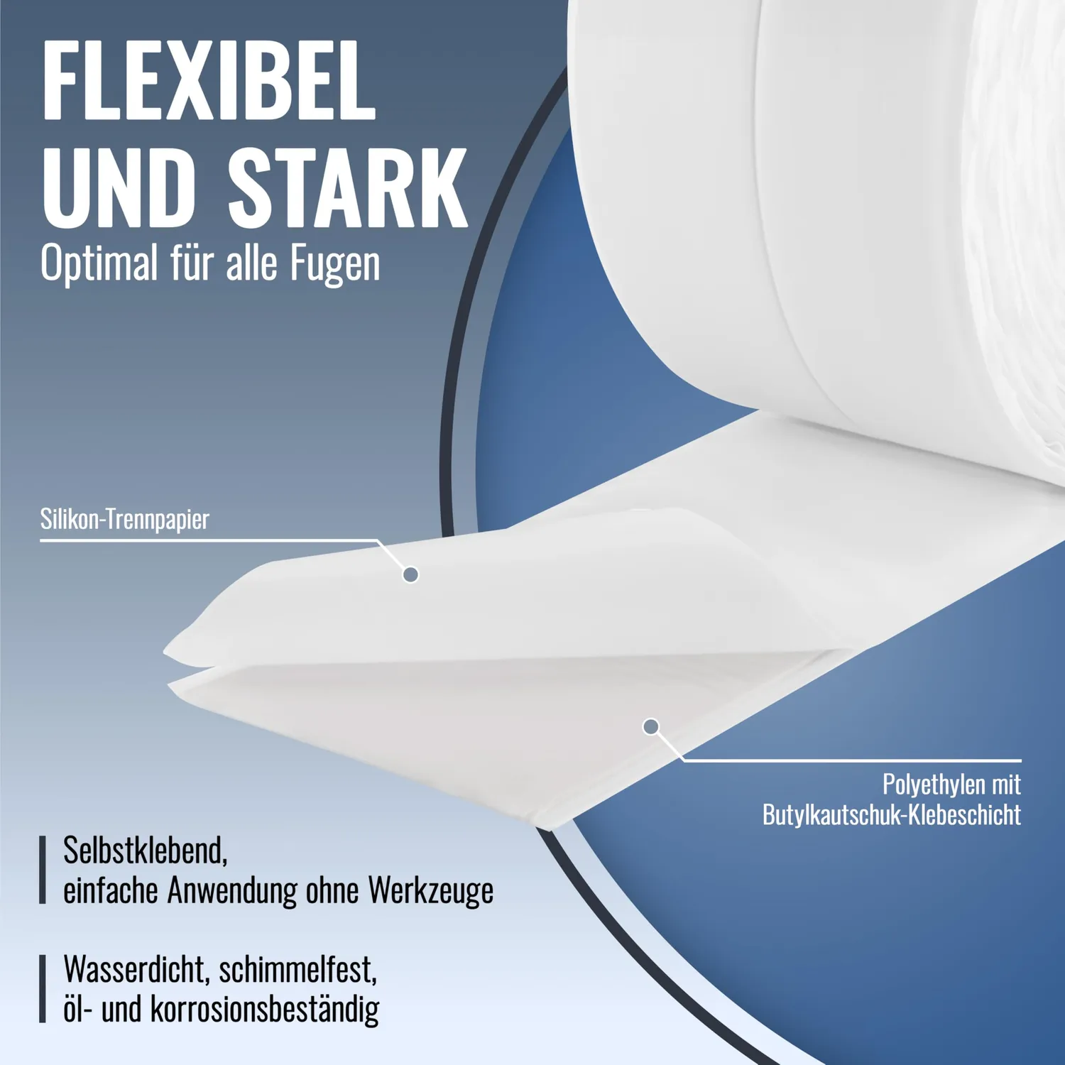 Poppstar Fugendichtband selbstklebend weiß 3,3m x 38mm wasserdicht