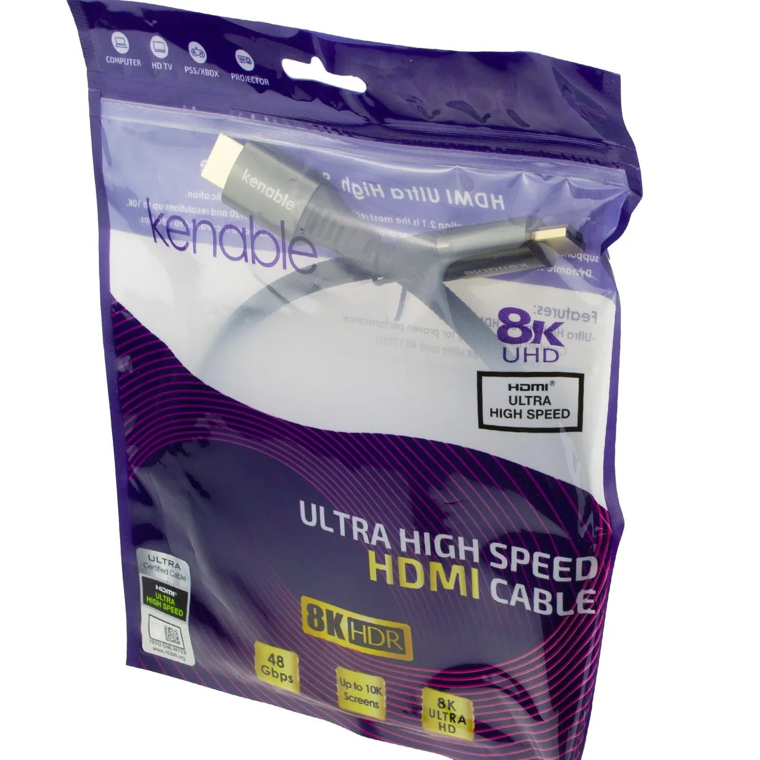 Kenable HDMI 2.1 Kabel 8K 0,5m schwarz Metall 48G