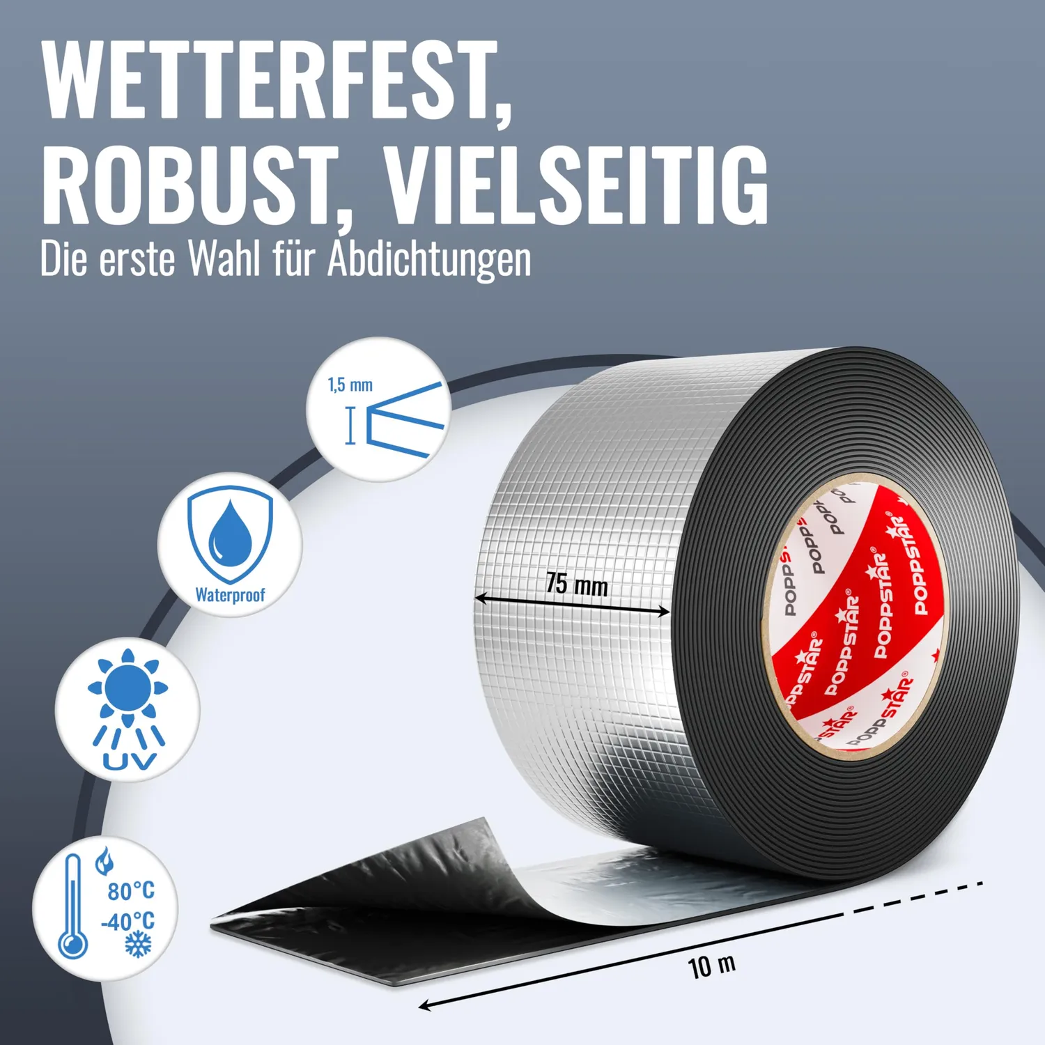 Poppstar Alu Butyl Dichtband 10m x 75mm wasserdicht