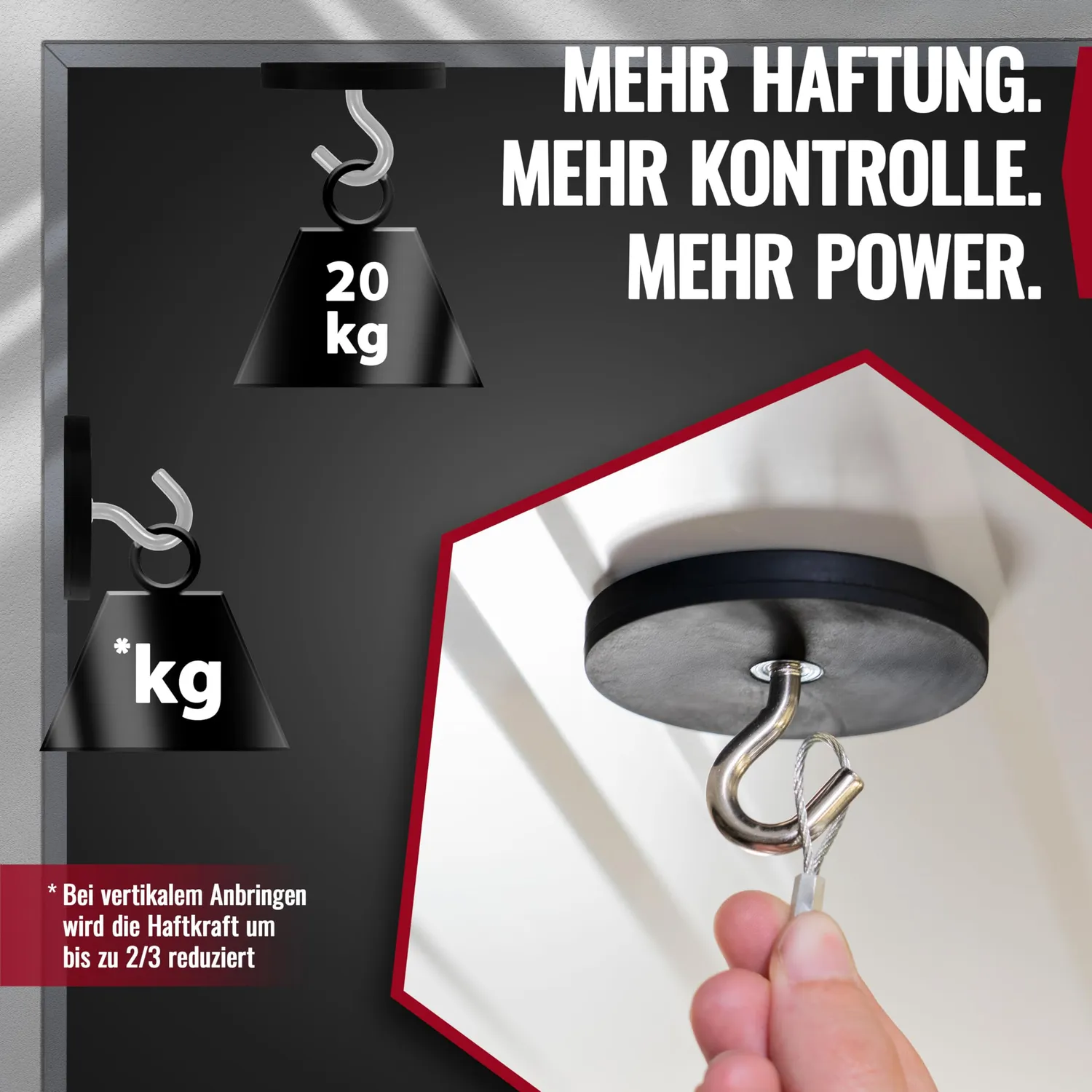 Poppstar Topfmagnet M6 66 mm 20 kg 2 Stück gummiert