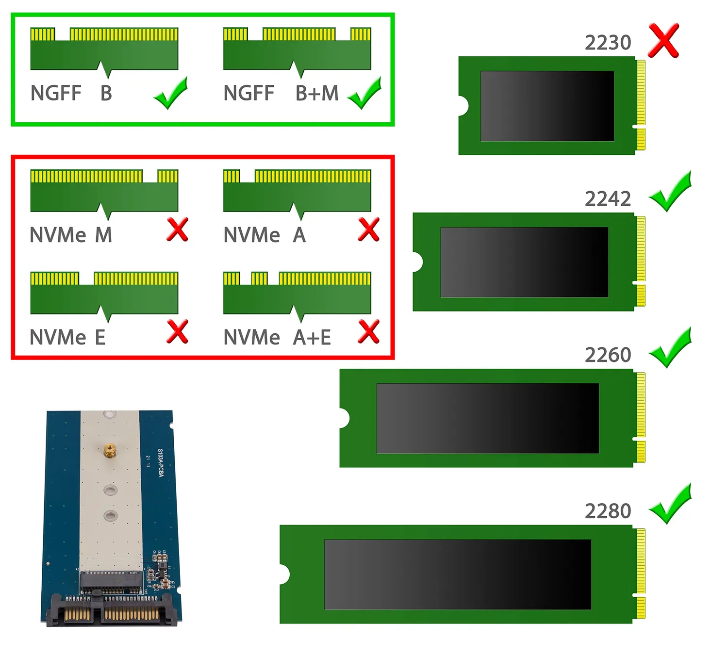Poppstar M.2 auf 2,5 Zoll SATA Gehäuse Aluminium schwarz