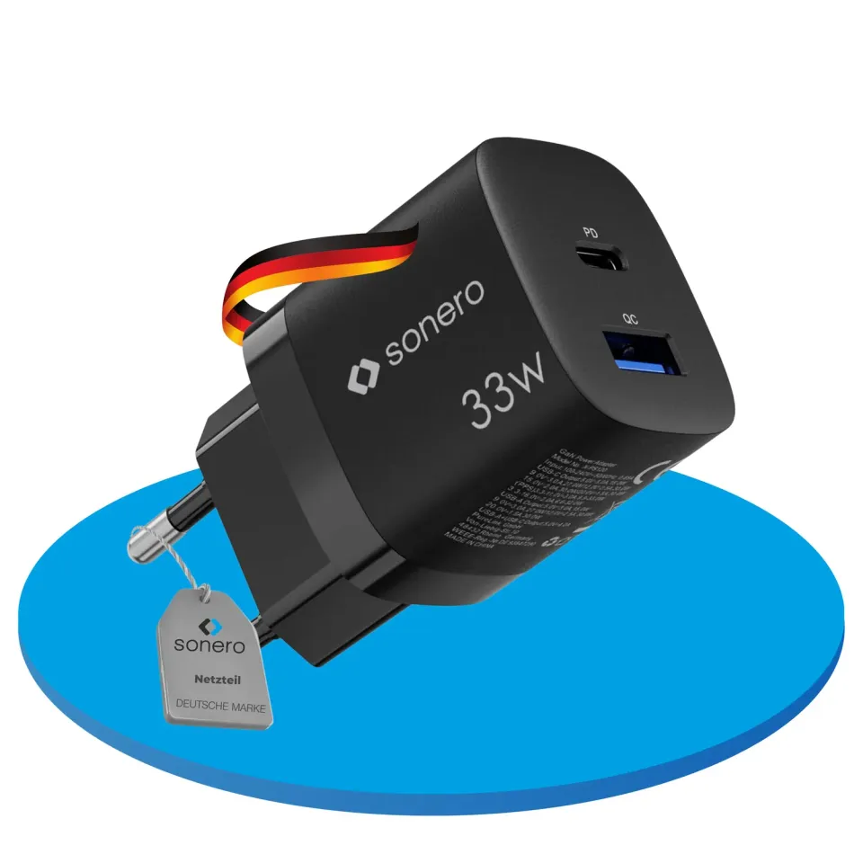 Sonero GaN USB-C Ladegerät 33W Netzteil schwarz 2-Port