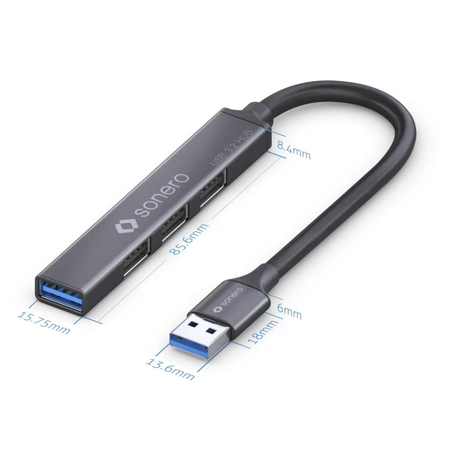 Sonero S-UH100-005 USB-Hub 4-Port USB-A 0,5m Space Grey