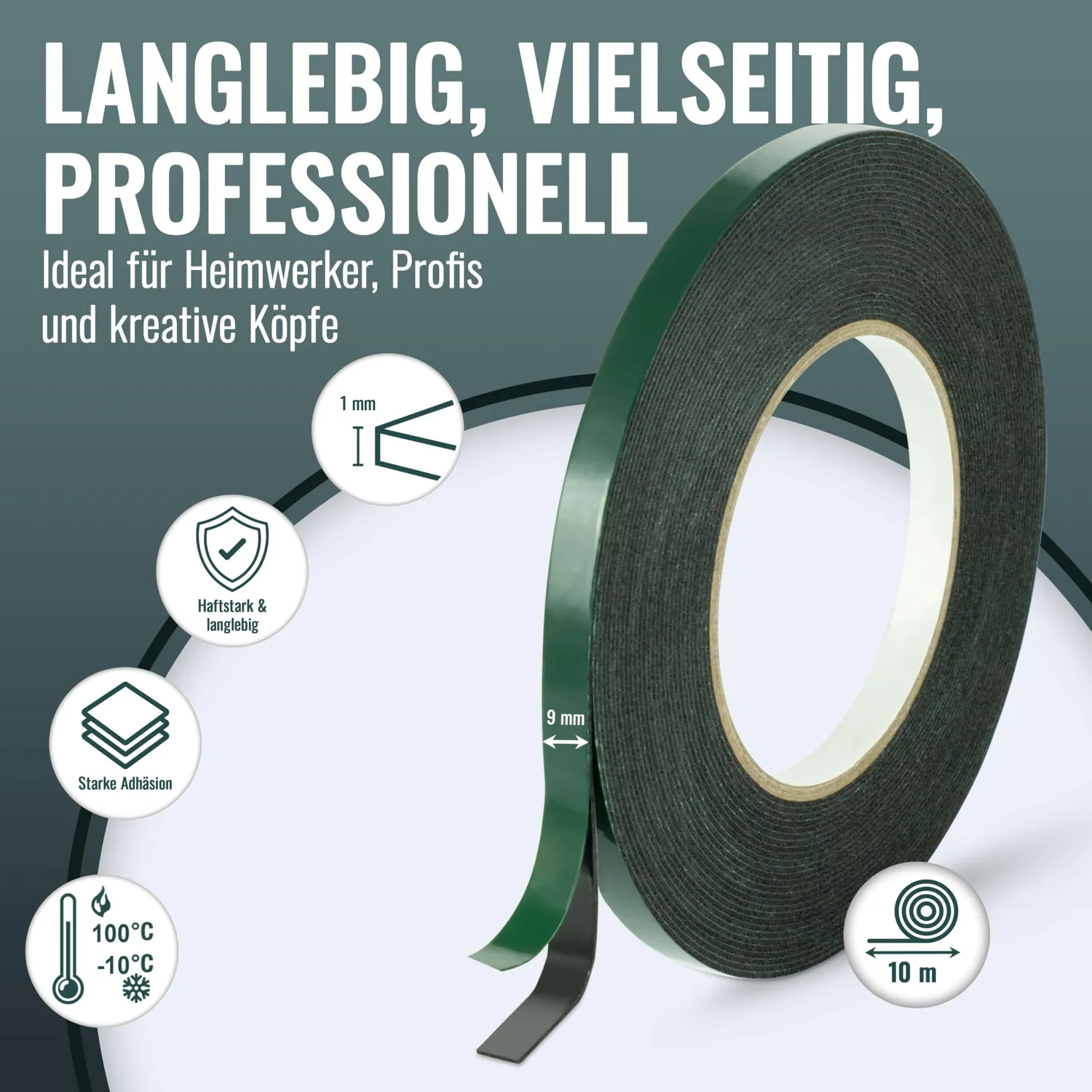 Poppstar Schaumstoff Klebeband 10 m x 9 mm schwarz