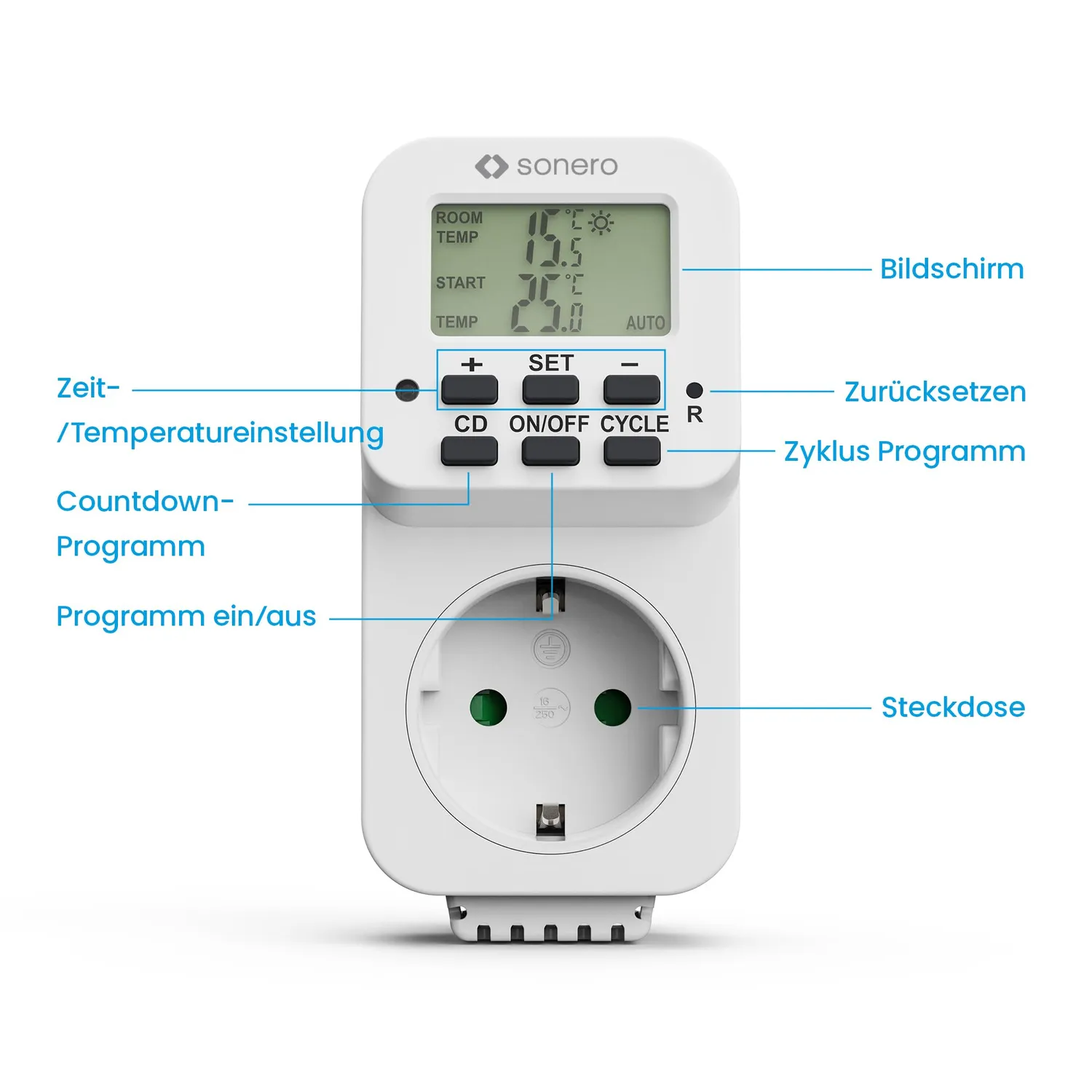 Sonero Thermostat-Steckdose weiß 3600 W 0-40°C