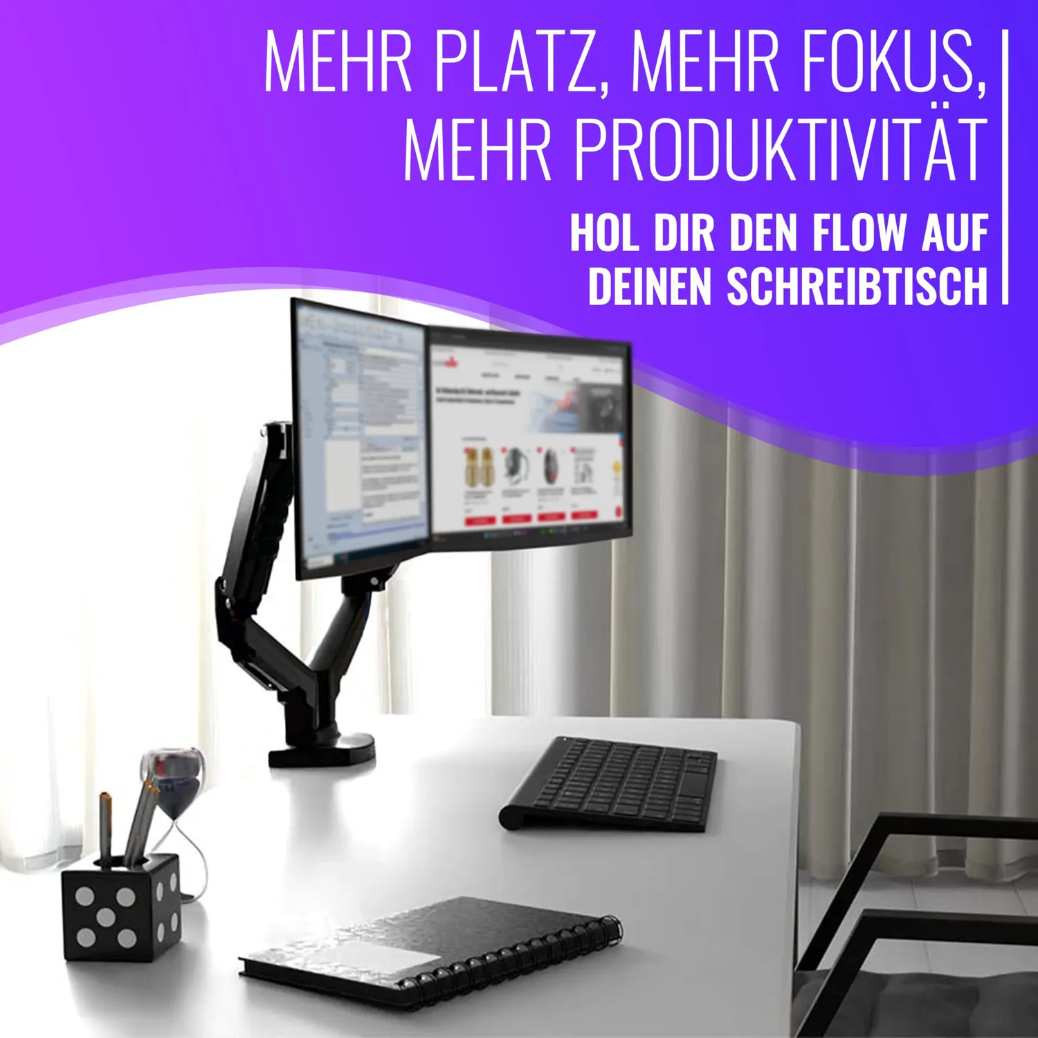 Poppstar Monitorhalterung 2 Monitore 17-27 Zoll schwarz