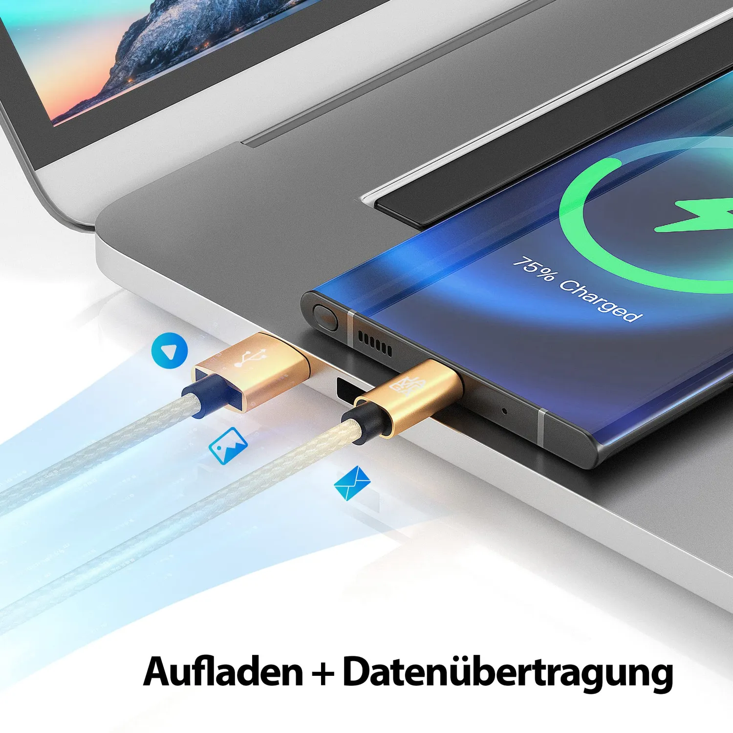 JAMEGA USB-C Ladekabel 0,5m Gold Nylon 3A Fast Charge