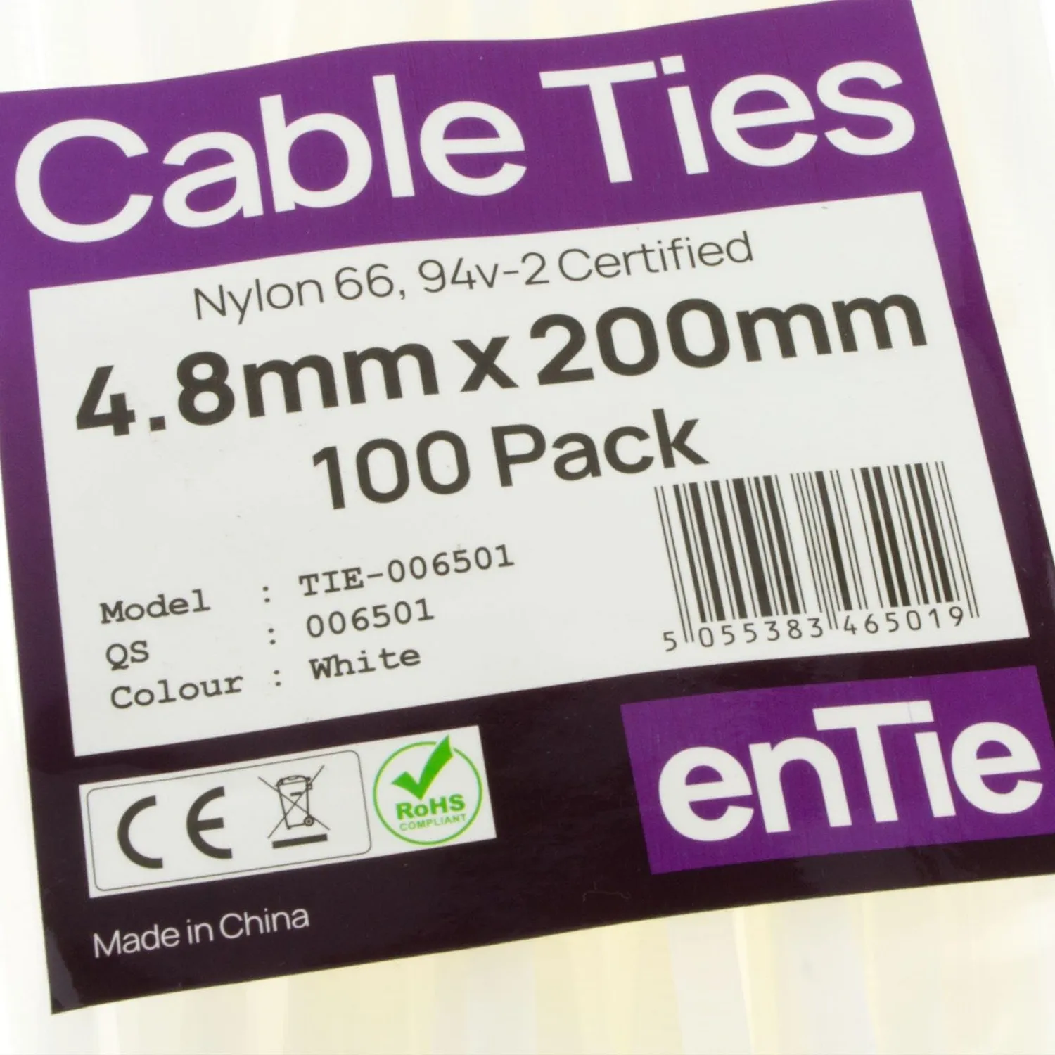 Kenable enTie Kabelbinder 200x4,8mm weiß 100 Stück