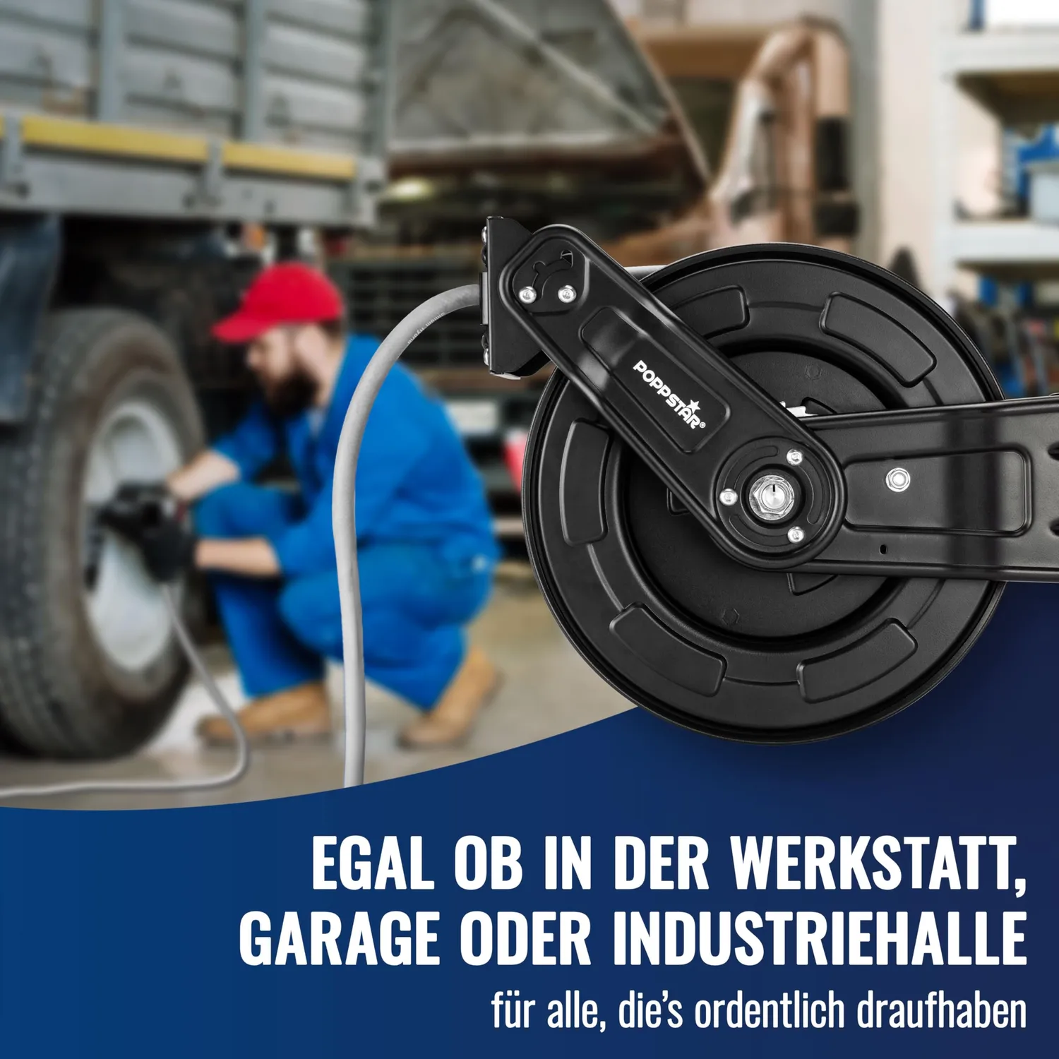 Poppstar Druckluftschlauchtrommel Stahl 15m+1,5m 1/4 Zoll