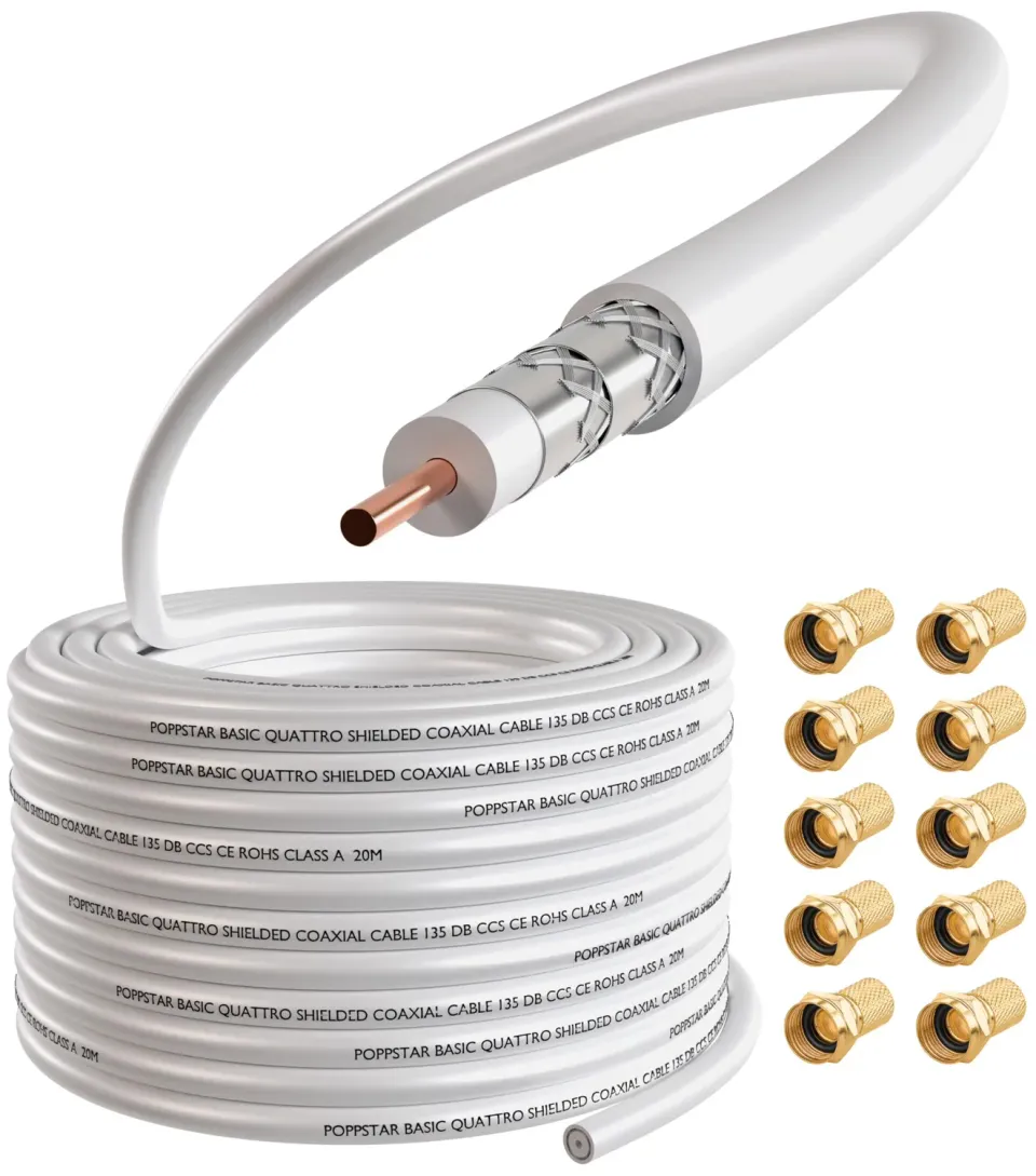 Poppstar RG6 Koaxialkabel Antennenkabel 100m weiß 75 Ohm