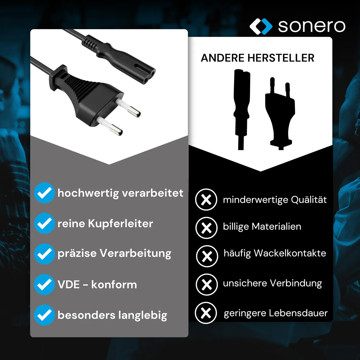 Sonero X-ESG-C7G-020B Netzkabel 2m schwarz Euro C7