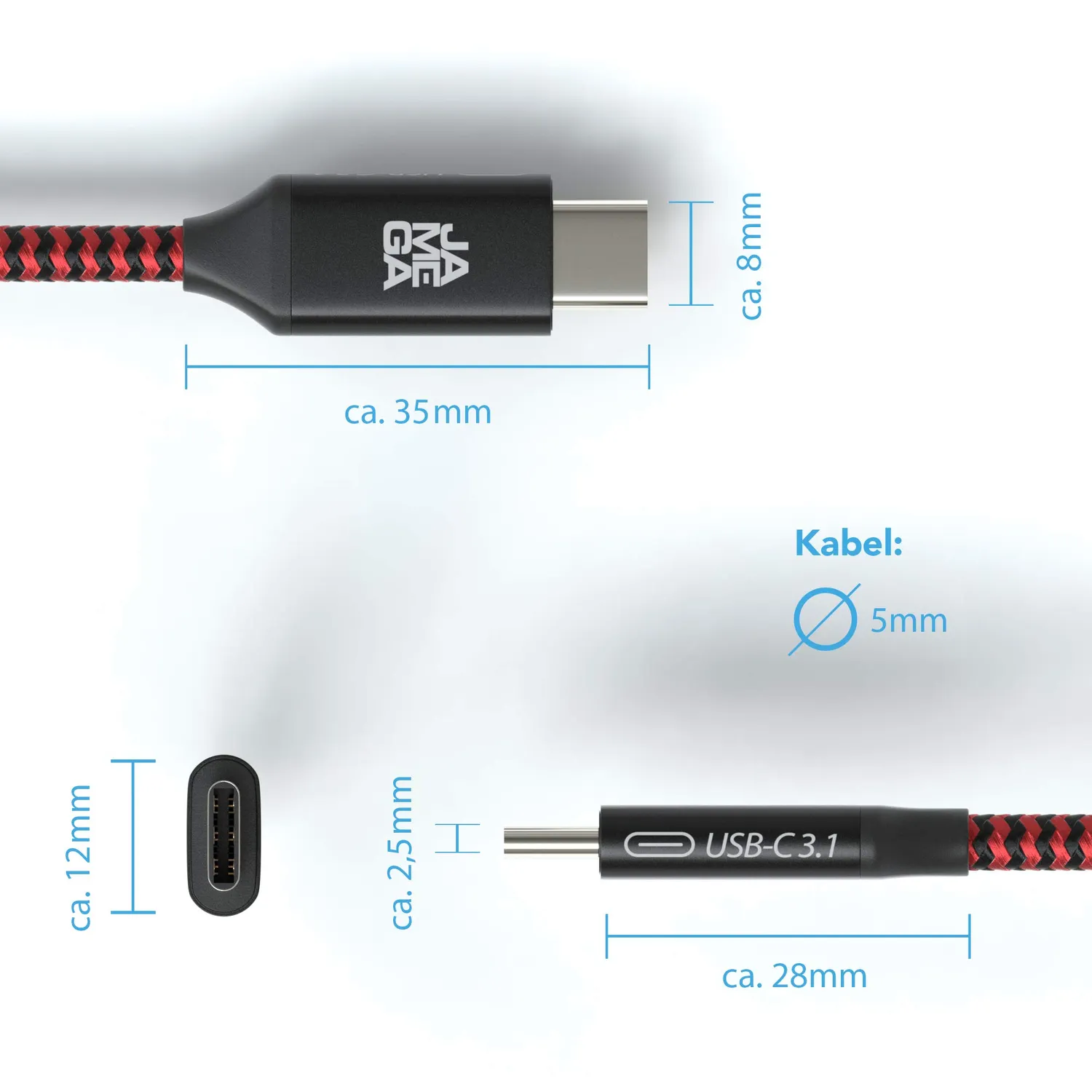 Jamega USB-C Kabel 3.1 Gen2 1,8 m 100W 10 Gbit/s