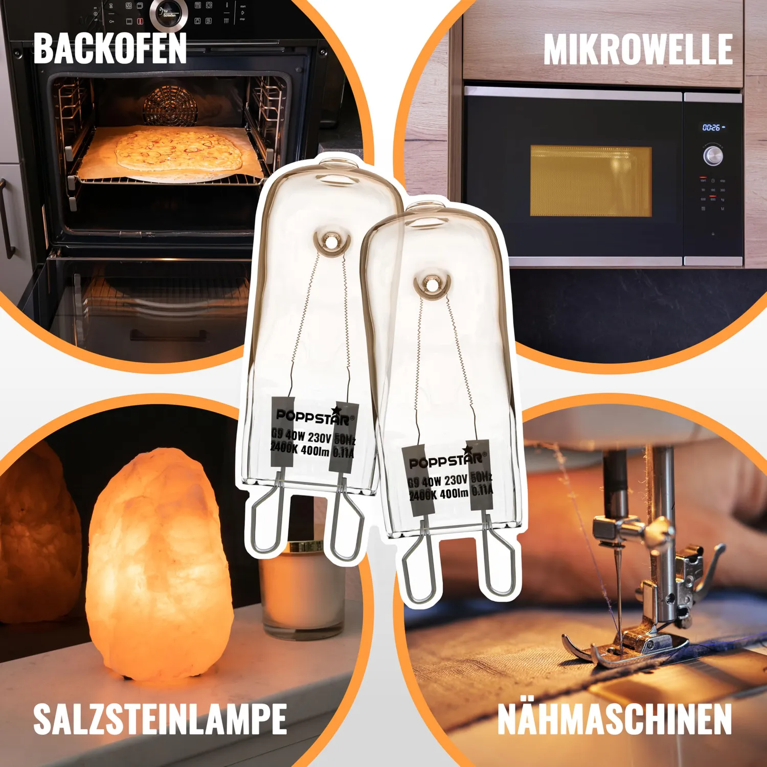 Poppstar Backofenlampe G9 40W 4er-Pack warmweiß 300°C
