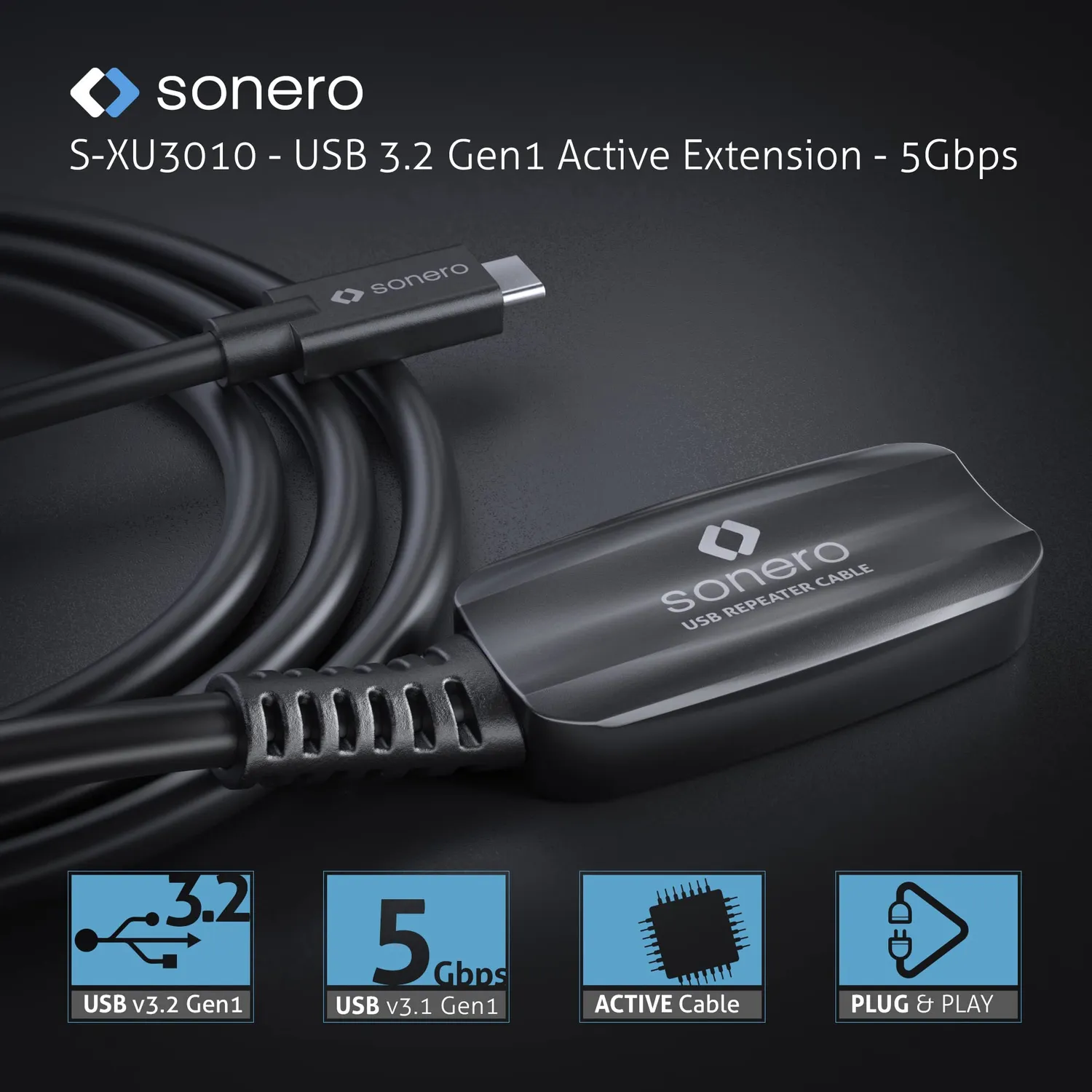 Sonero S-XU3010-050 USB-Verlängerung 5m C/Buchse aktiv