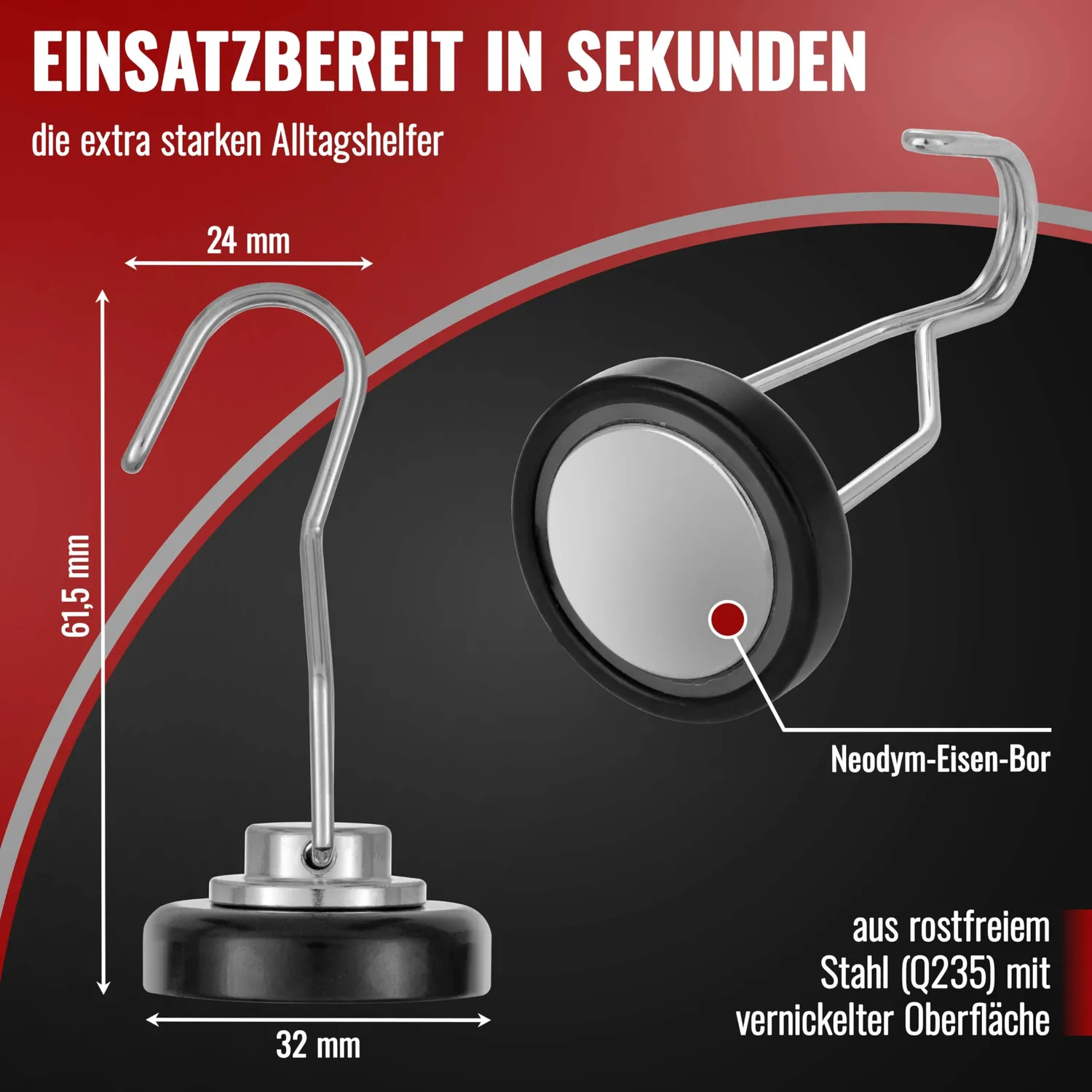 Poppstar Magnethaken extra stark drehbar 4 Stück 30kg