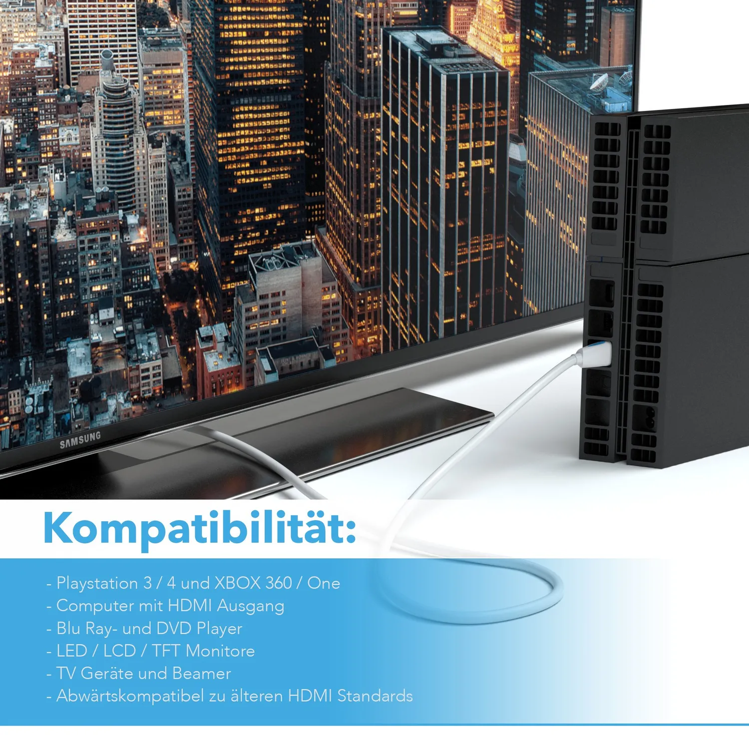 Jamega HDMI-Kabel 2.0 3 m weiß 4K 60 Hz 18 Gbit/s