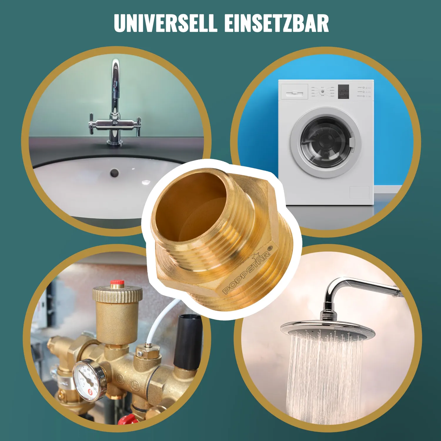 Poppstar Messing Reduziernippel 1 auf 3/4 Zoll AG