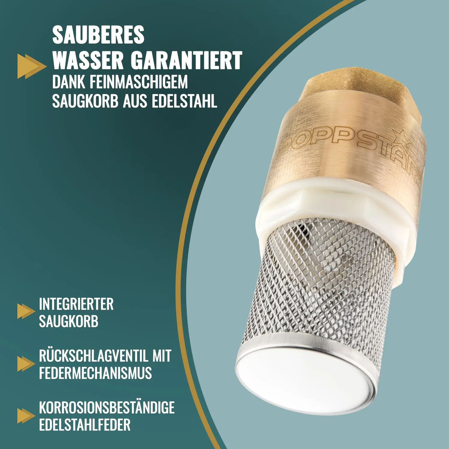 Poppstar Fußventil 1 Zoll Messing Saugkorb Edelstahl