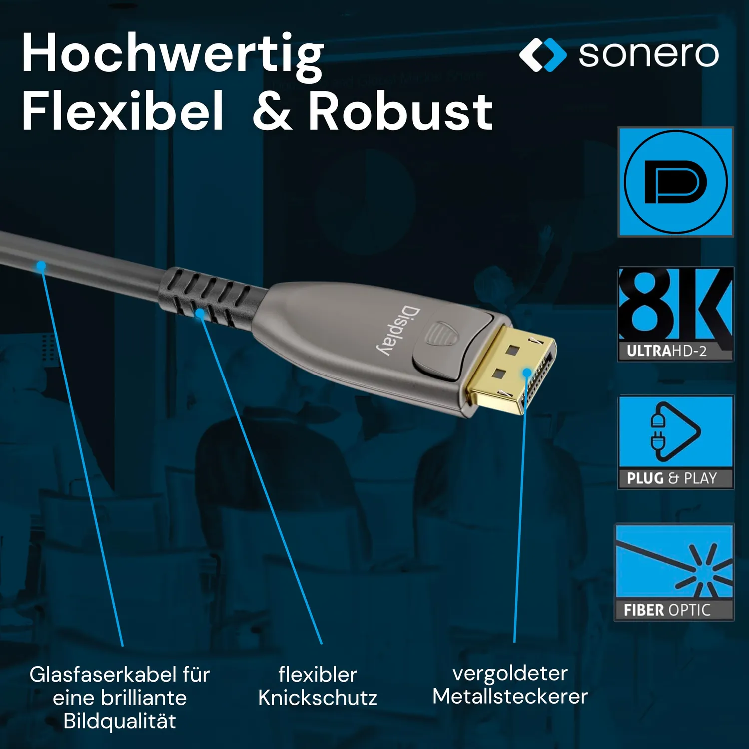 Sonero 8K DisplayPort 1.4 Glasfaser Kabel 10 m anthrazit
