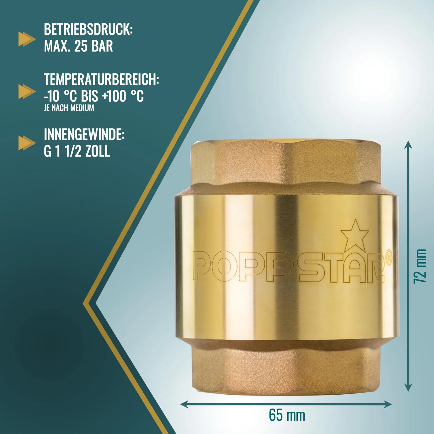 Poppstar Rückschlagventil 1 1/2 Zoll Messing 25 bar