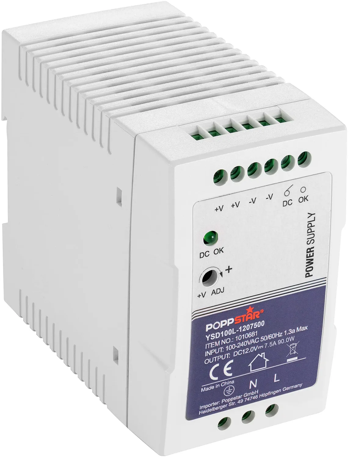 Poppstar Ultra-Slim P-60-12 Hutschienennetzteil 12V 60W 5A