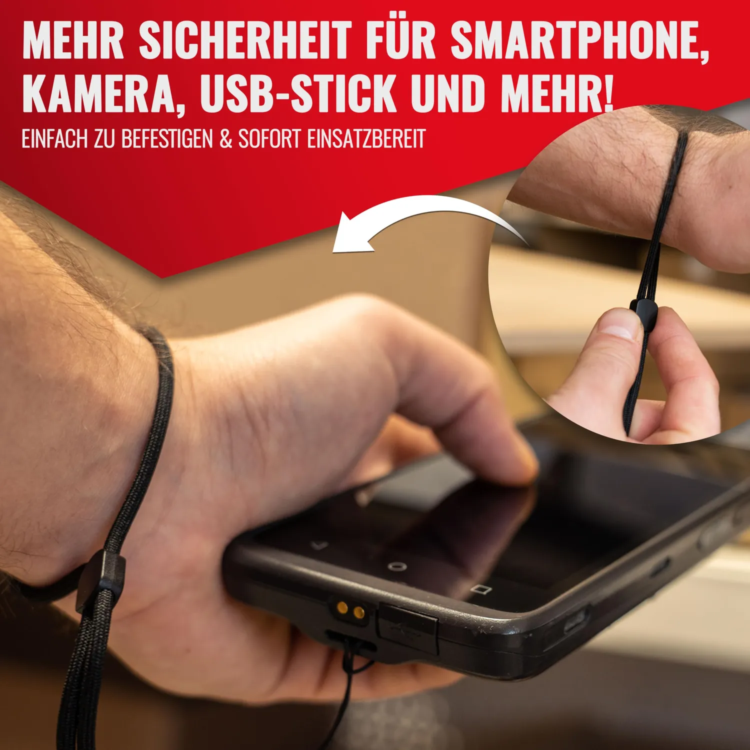 Poppstar Verstellbare Handschlaufe Trageschlaufe 1x schwarz