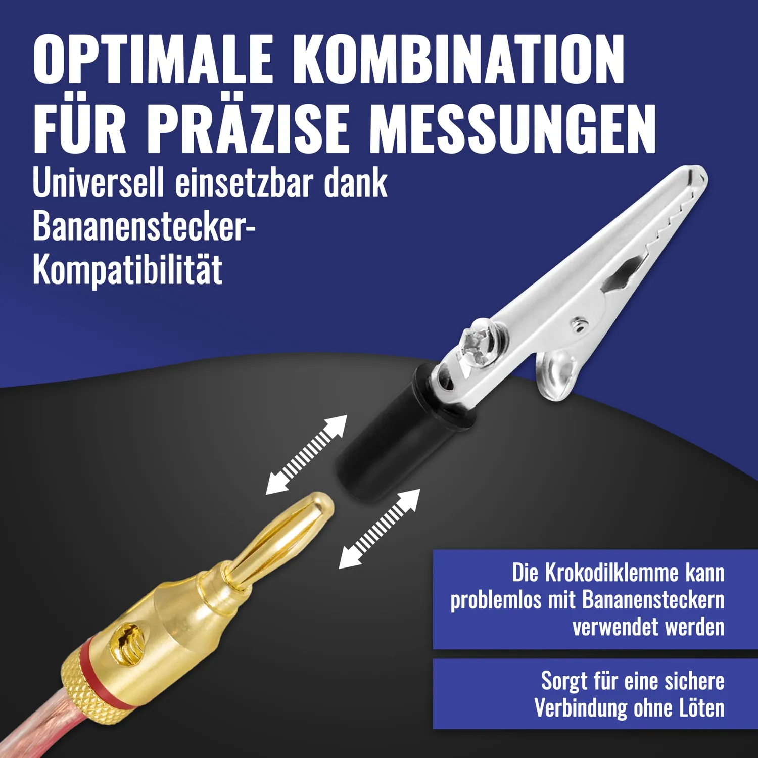 Poppstar Krokodilklemmen 50mm 10 Stück schwarz-rot Metall