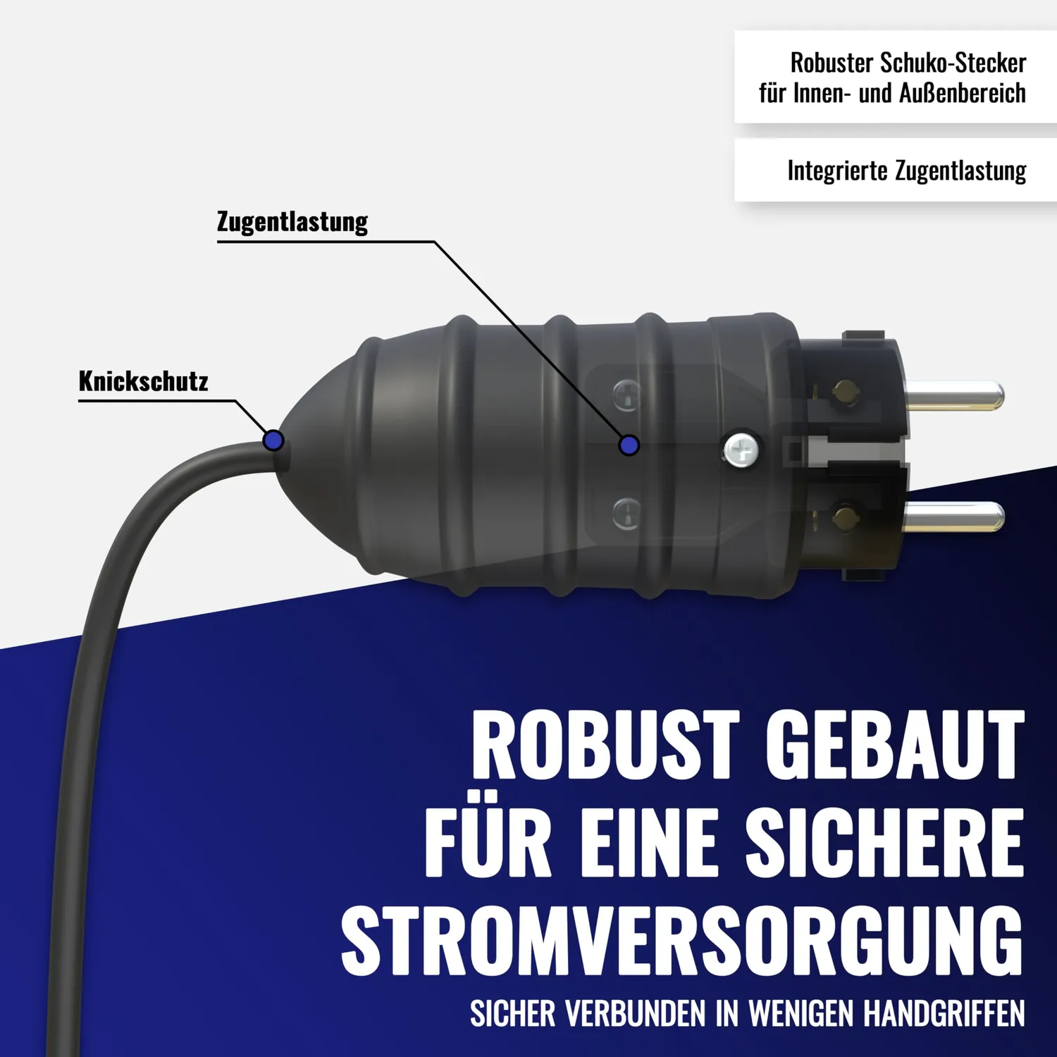 Poppstar Schuko Stecker IP44 mit Knickschutz schwarz
