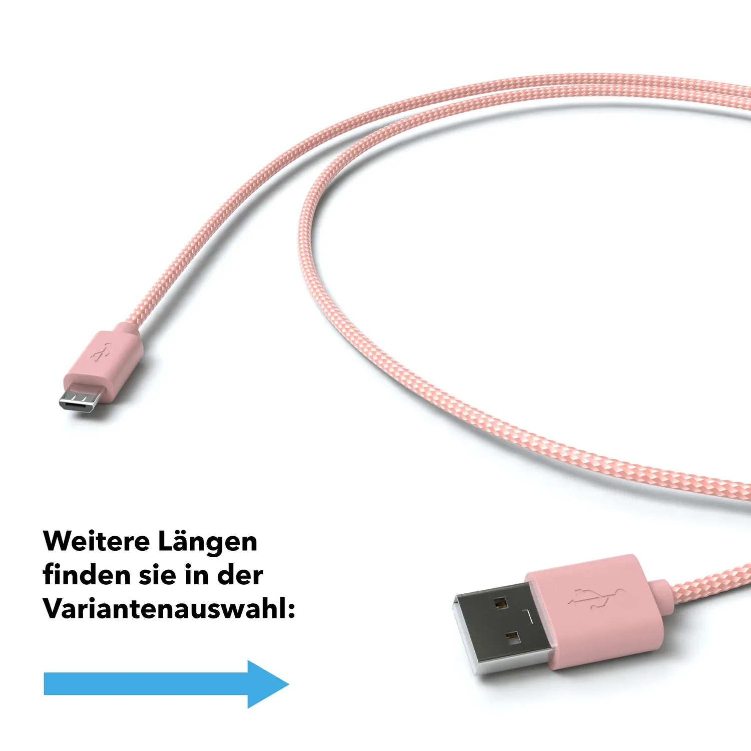 JAMEGA Micro USB Kabel 1m Nylon Rosegold 2,4A