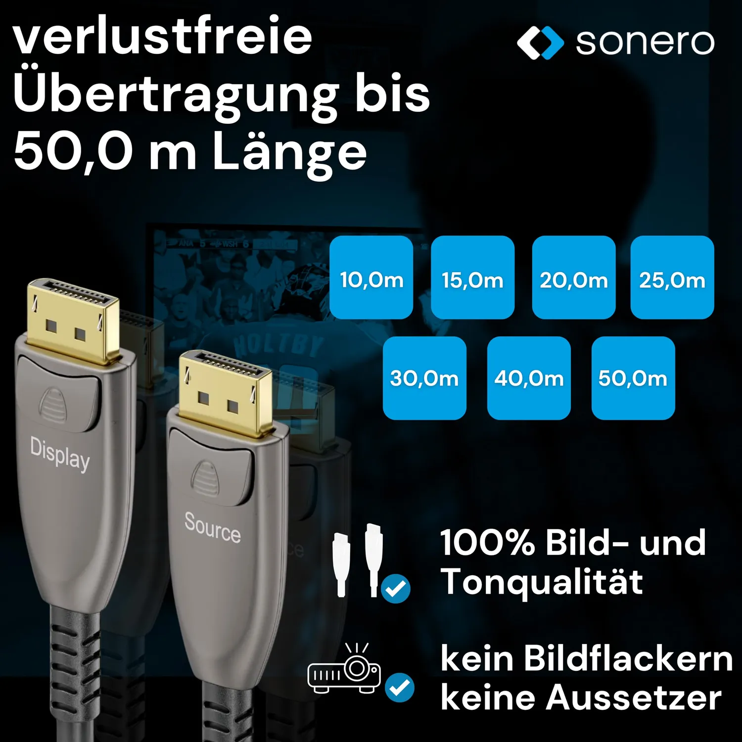 Sonero 8K DisplayPort 1.4 Glasfaser-Kabel 50 m anthrazit 8K@60Hz