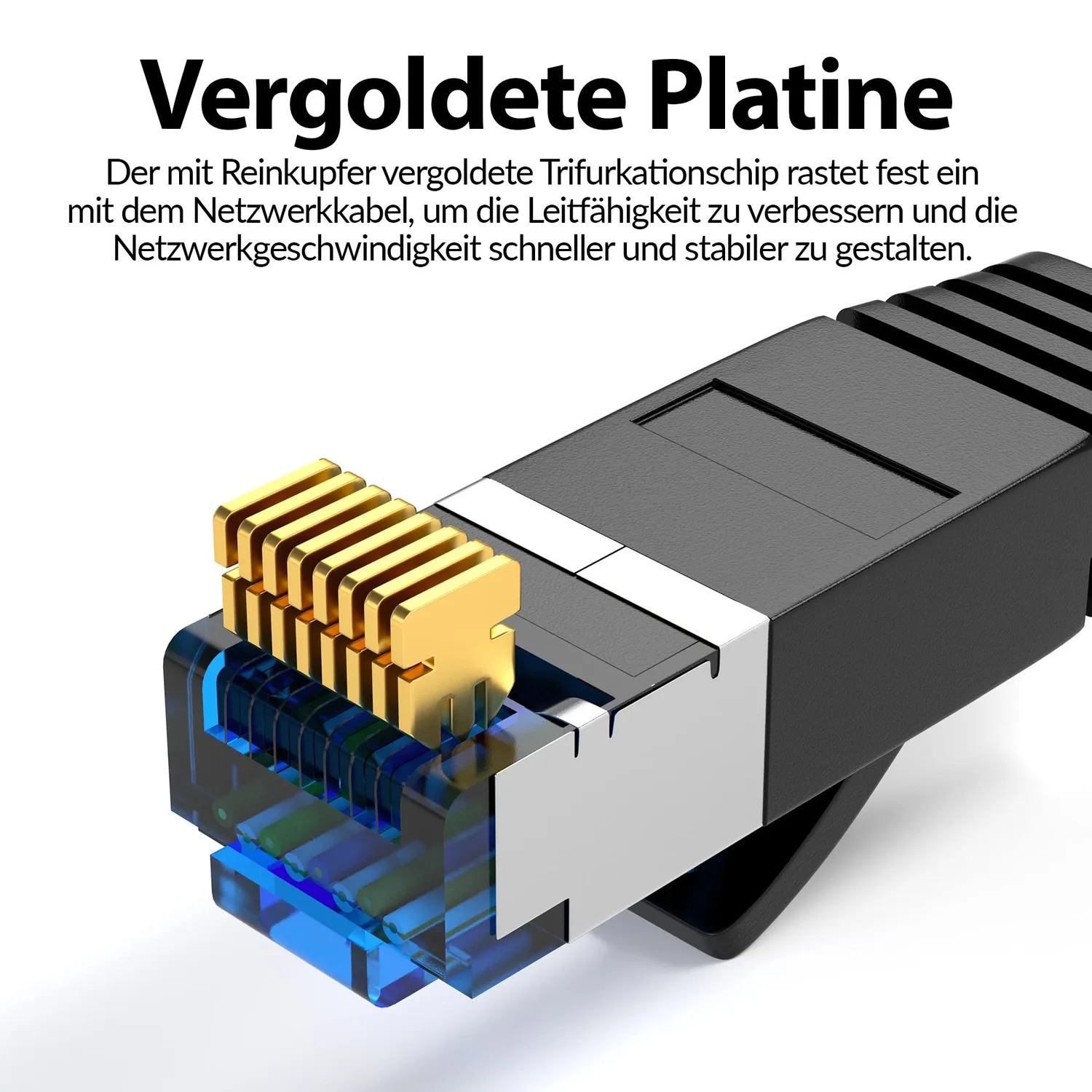 JAMEGA Cat.7 Netzwerkkabel Flach 0,25m Schwarz 10Gbit