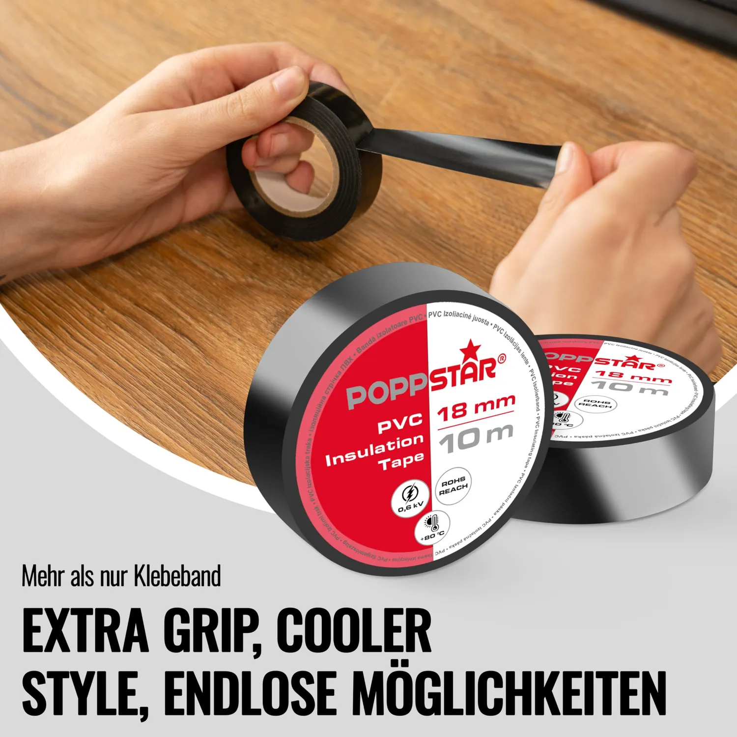 Poppstar Isolierband PVC 10m 18mm 10er mehrfarbig 600V