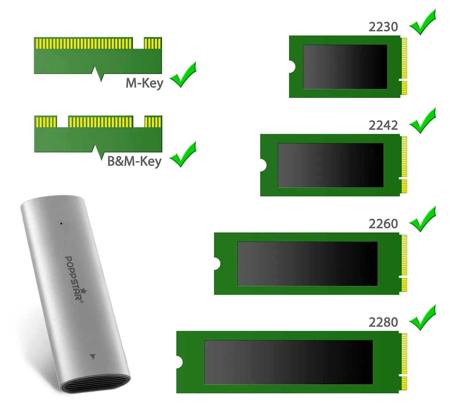 Poppstar M.2 NVMe SSD Gehäuse USB-C 10 Gbit/s 2280