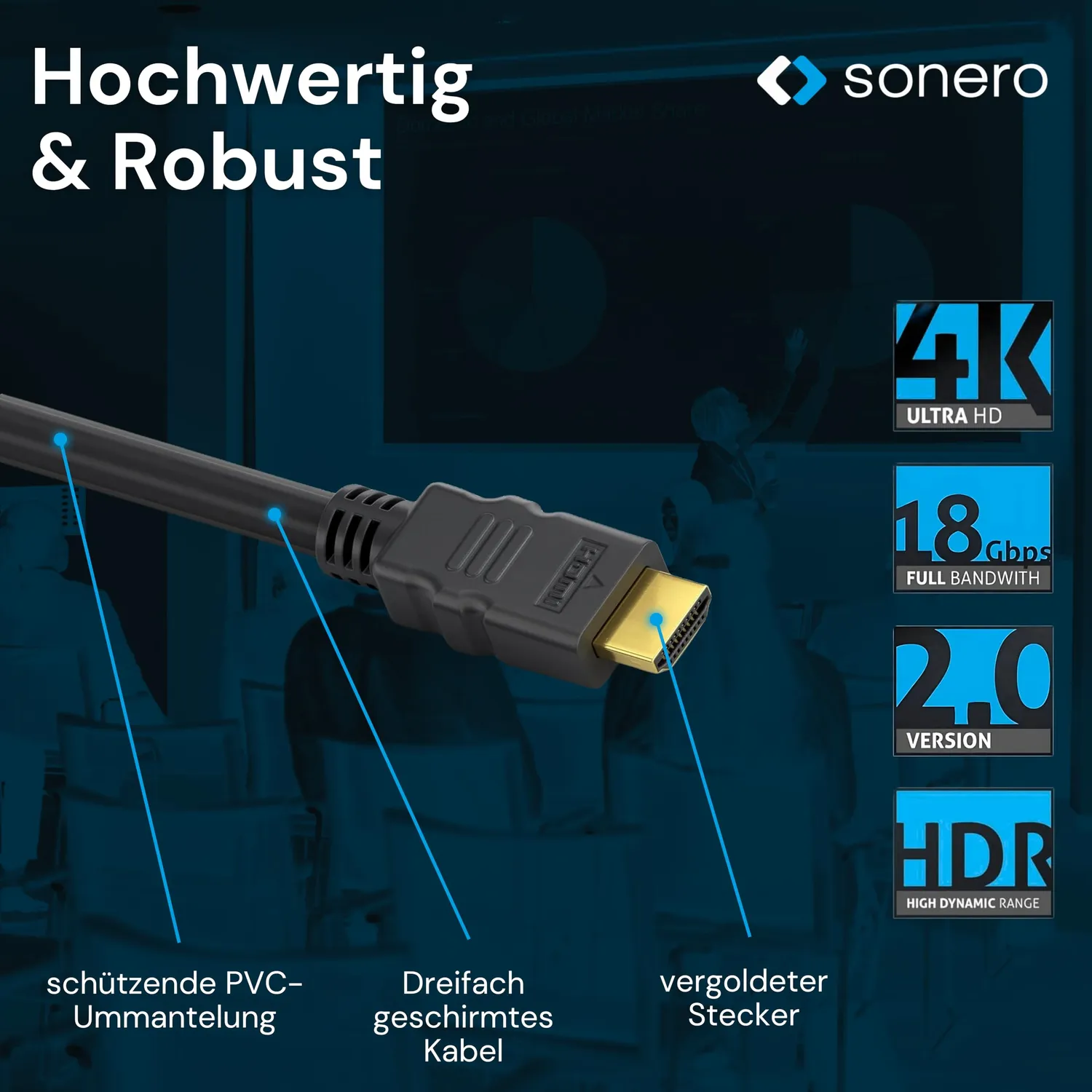 SONERO PHC000-030 HDMI Kabel 3m schwarz 4K HDR