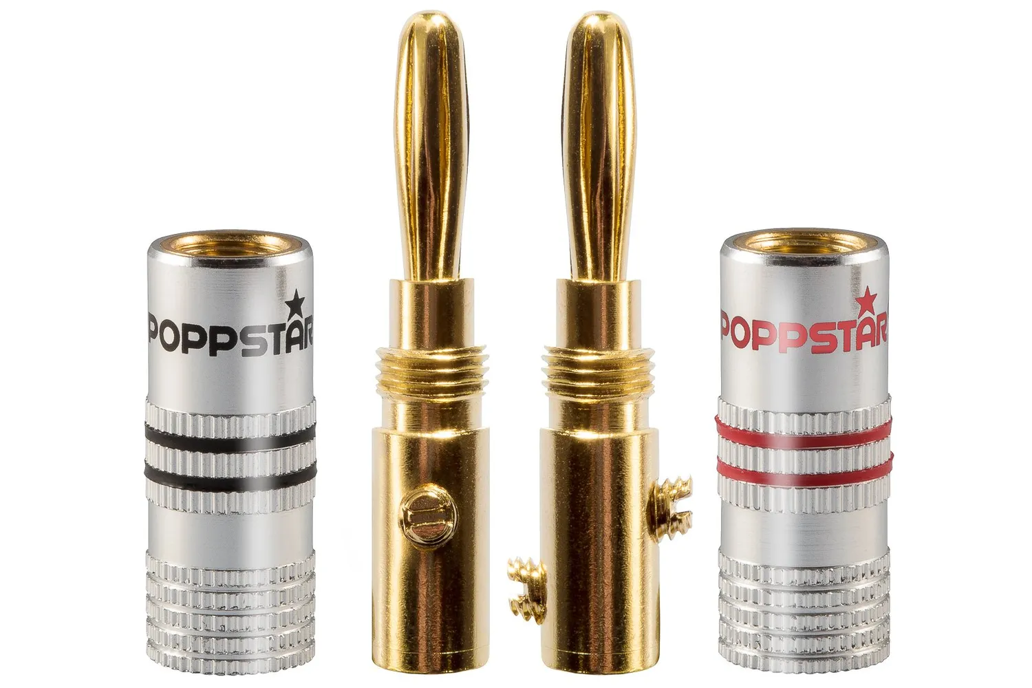 Poppstar Bananenstecker High End 24k 2er rot schwarz 6mm²