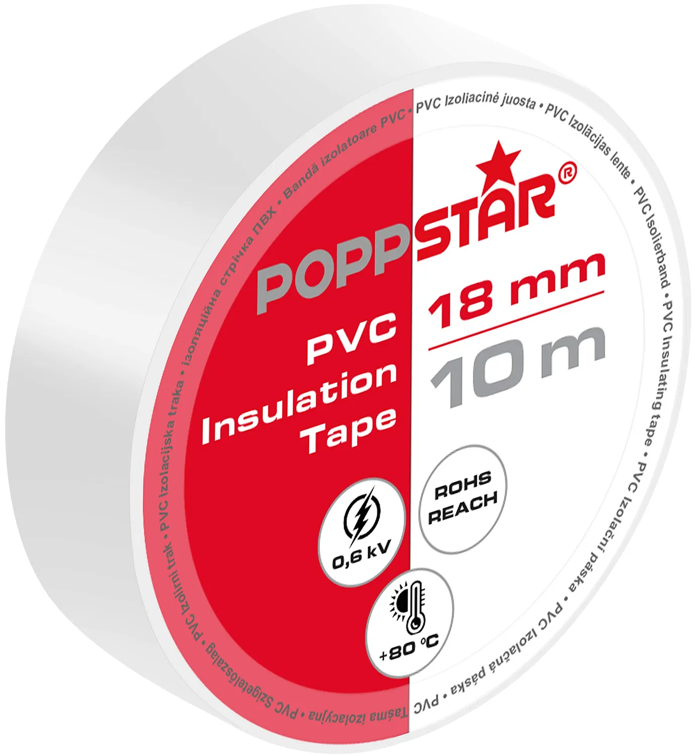 Poppstar Isolierband PVC Klebeband weiß 2x10m 600V
