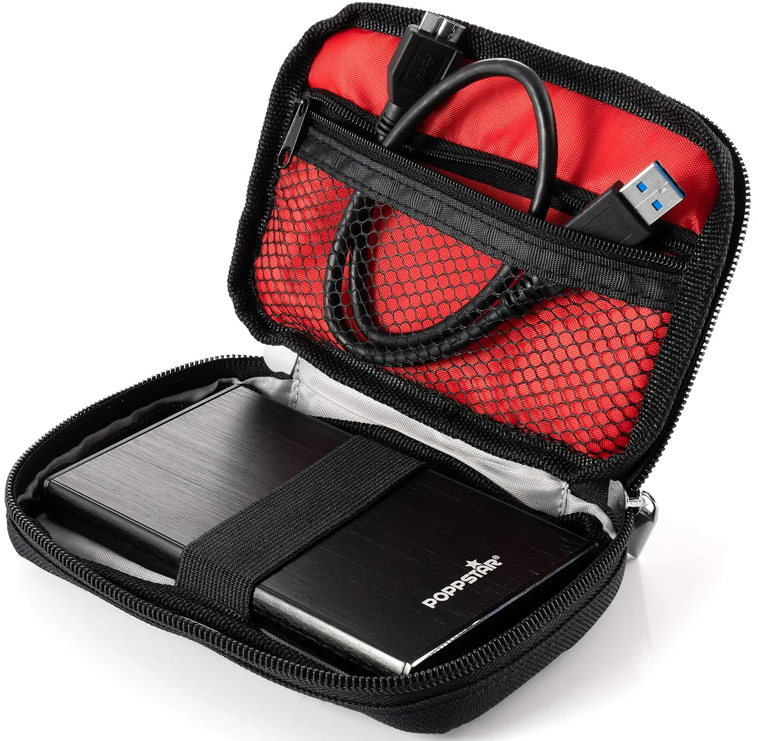 Poppstar Festplattentasche 2,5 Zoll Case Schwarz-Rot