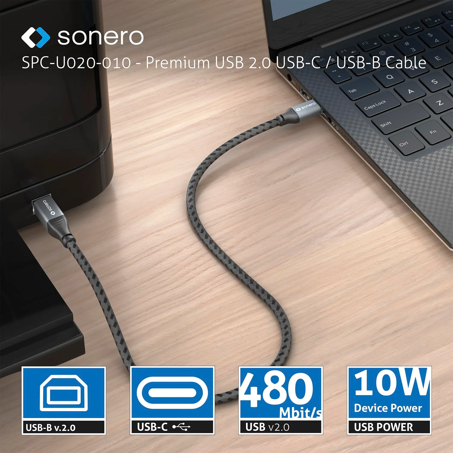 Sonero USB 2.0 Druckerkabel C auf B 5m space grey