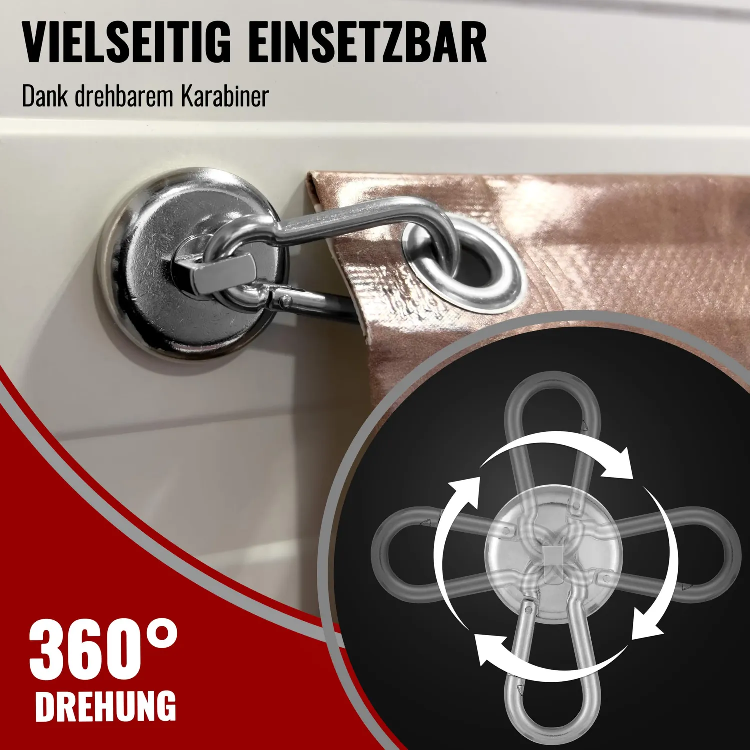 Poppstar Magnet-Karabiner 35kg 2 Stück silber stark