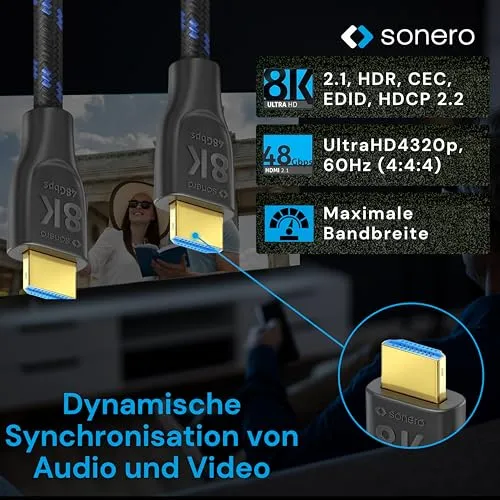 Sonero PHC111-030 HDMI Kabel 8K 3m Nylon 48Gbps