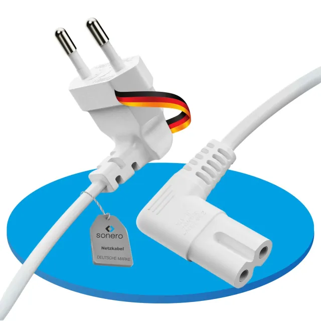 Sonero Stromkabel Euro 8 C7 0,5 m weiß 90° Winkel