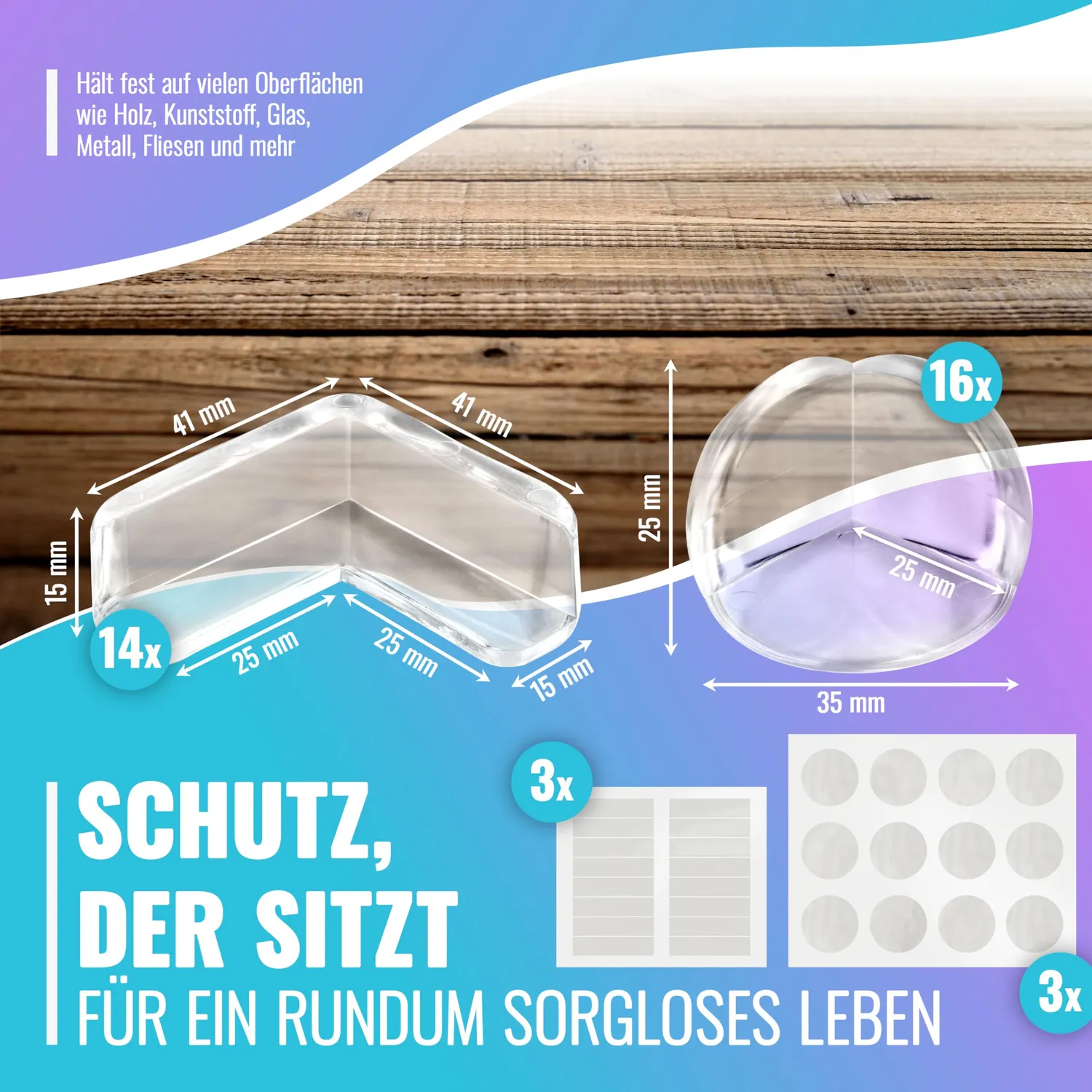 Poppstar Eckenschutz Baby transparent 30 Stück selbstklebend
